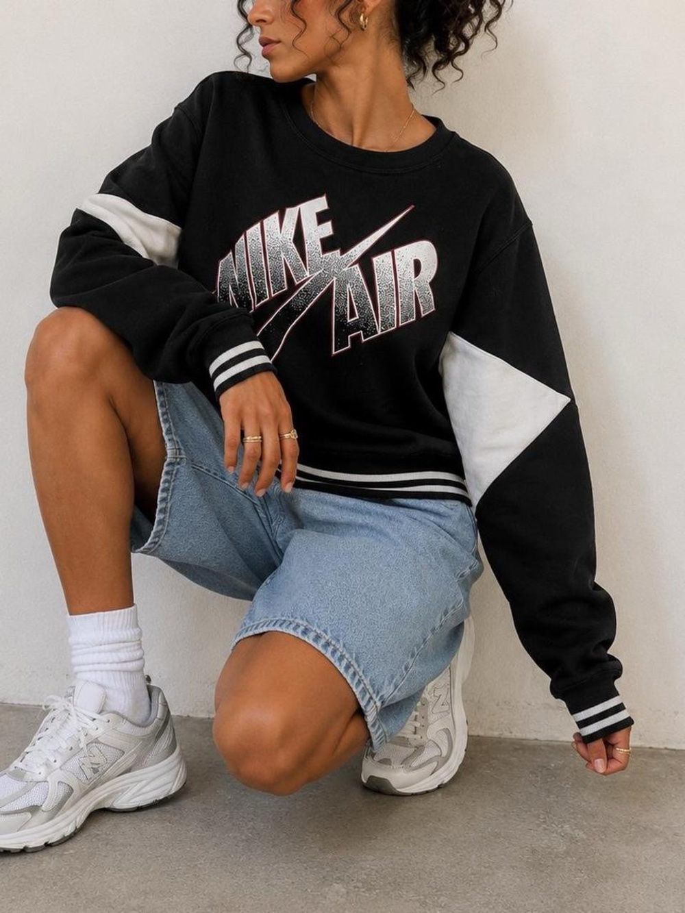 Nike Black Crewneck Sweatshirt with White Panel Accents